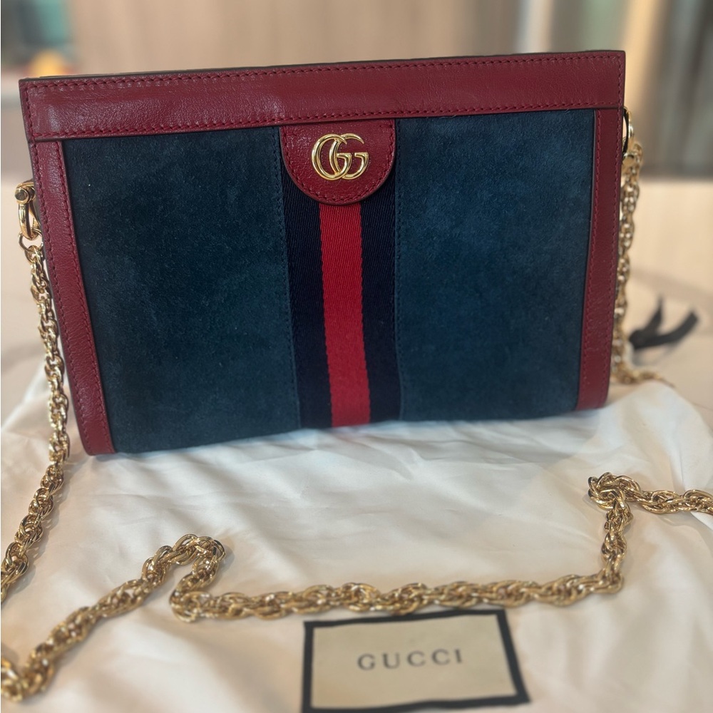 Gucci Red and Blue Crossbody Bag with Gold Chain